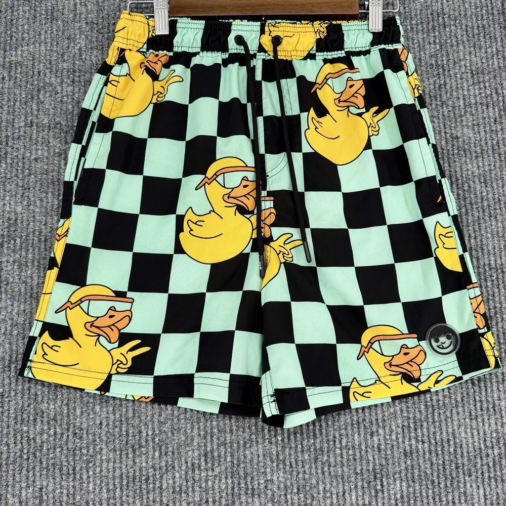 Neff Duck Checkerboard Swim Trunks Mens Medium Graphic Shorts Surf